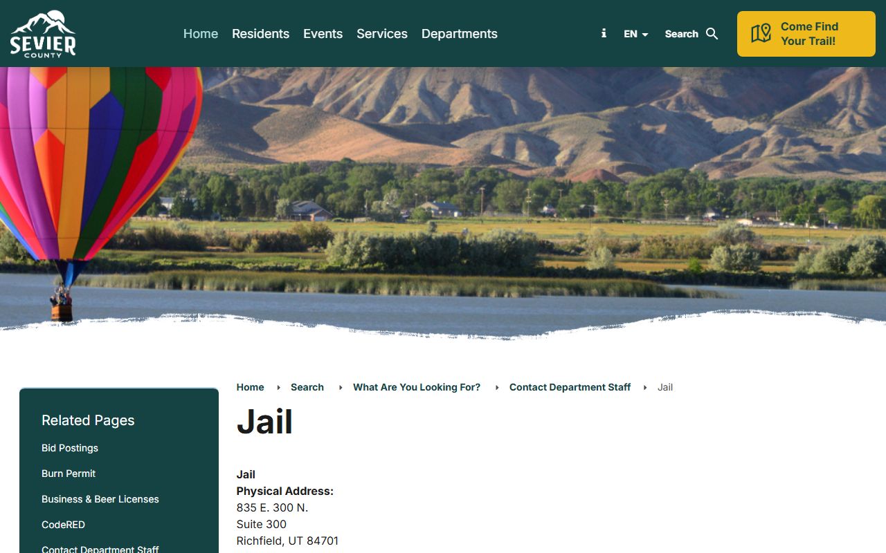 Official Sevier County Jail staff page with address and jail phone